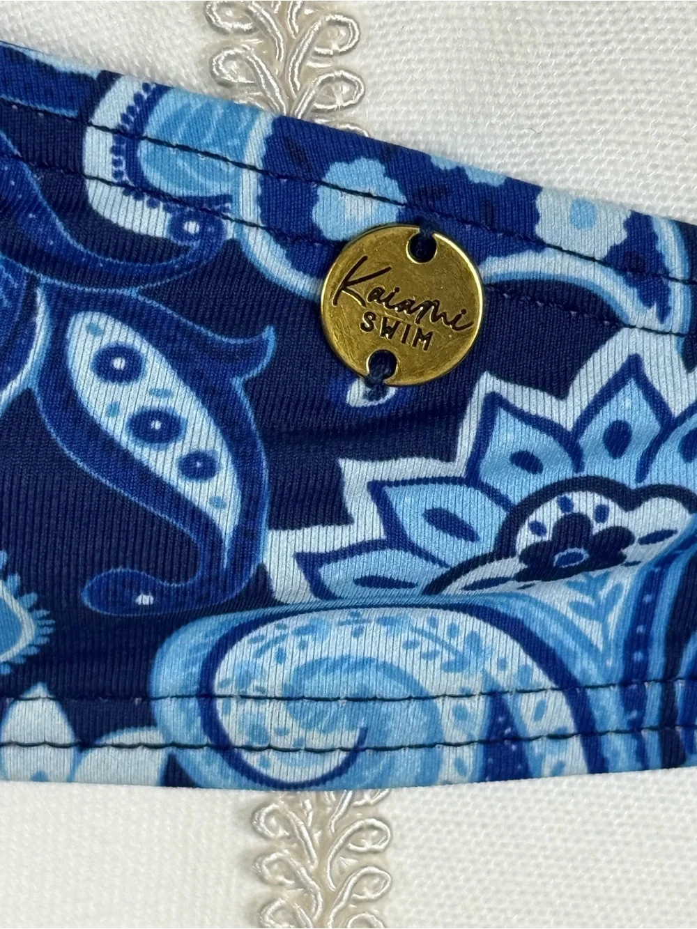 Kaiami Swim Ingrid Balconette Bikini Top Blue Paisley Underwire NWT Size 10